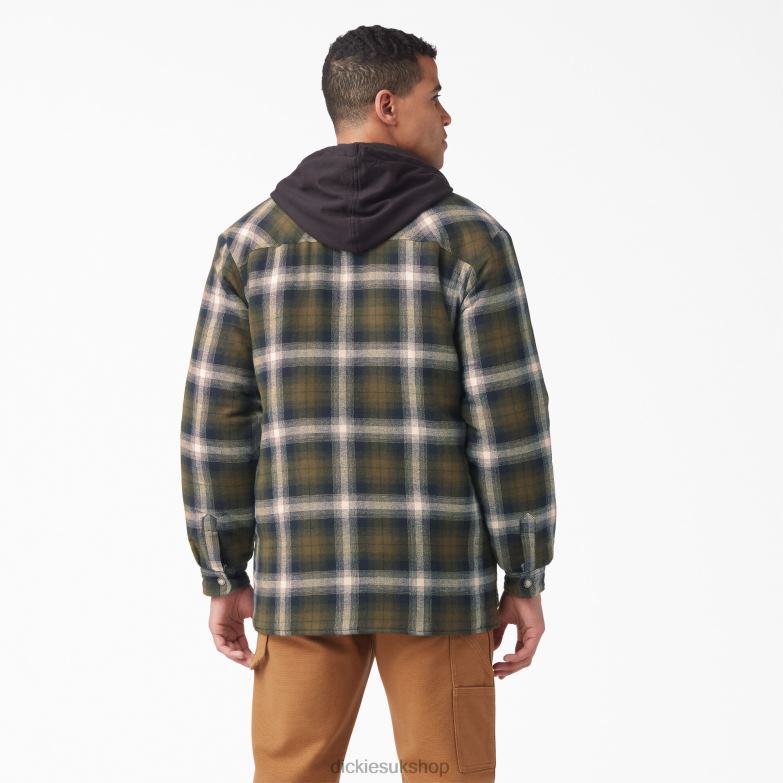 Flannel Shirt Jacket with DWR Men Dickies Dark Olive/Black Plaid (A2A) 88T841058 Apparel