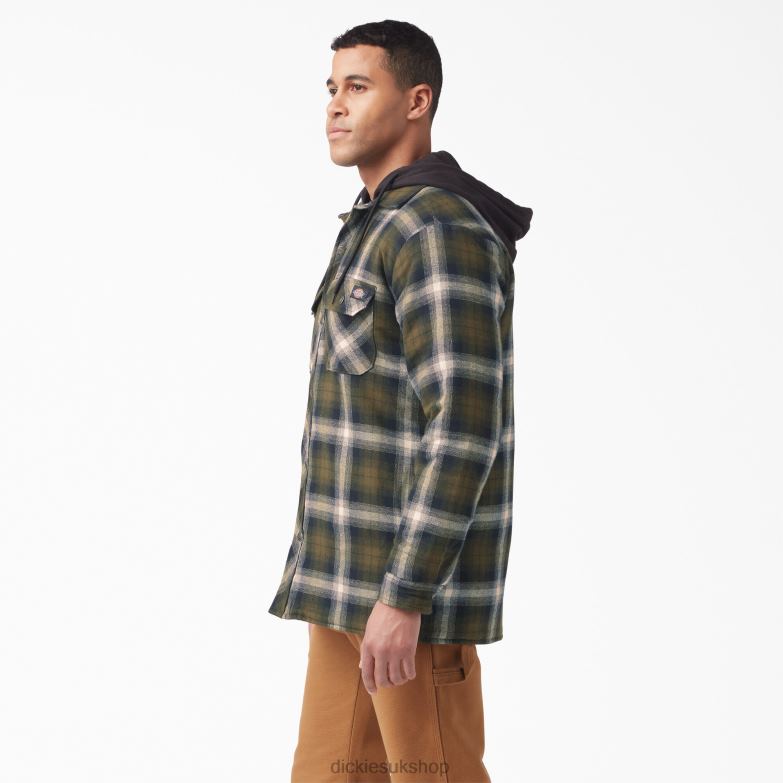 Flannel Shirt Jacket with DWR Men Dickies Dark Olive/Black Plaid (A2A) 88T841058 Apparel