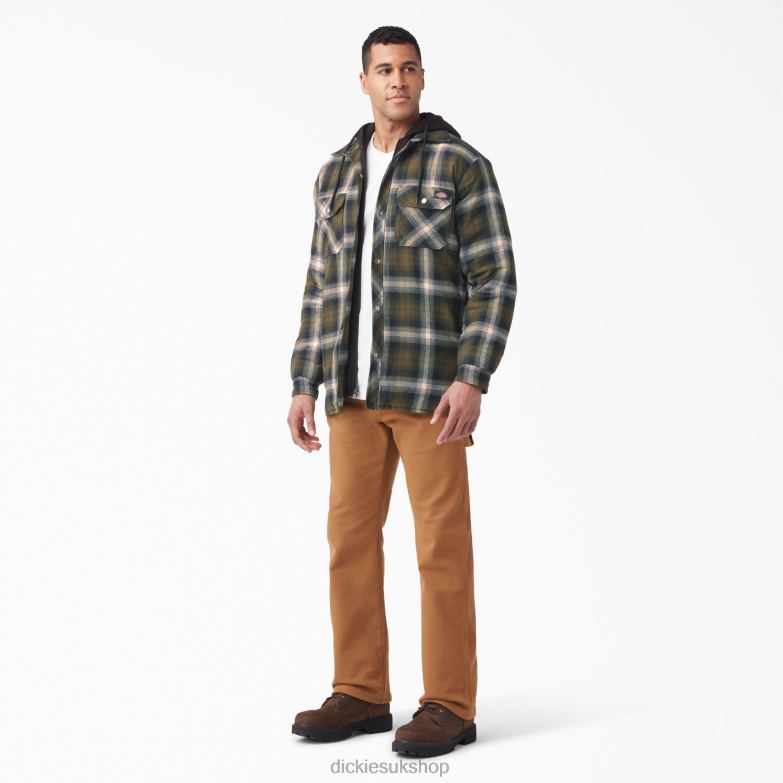 Flannel Shirt Jacket with DWR Men Dickies Dark Olive/Black Plaid (A2A) 88T841058 Apparel