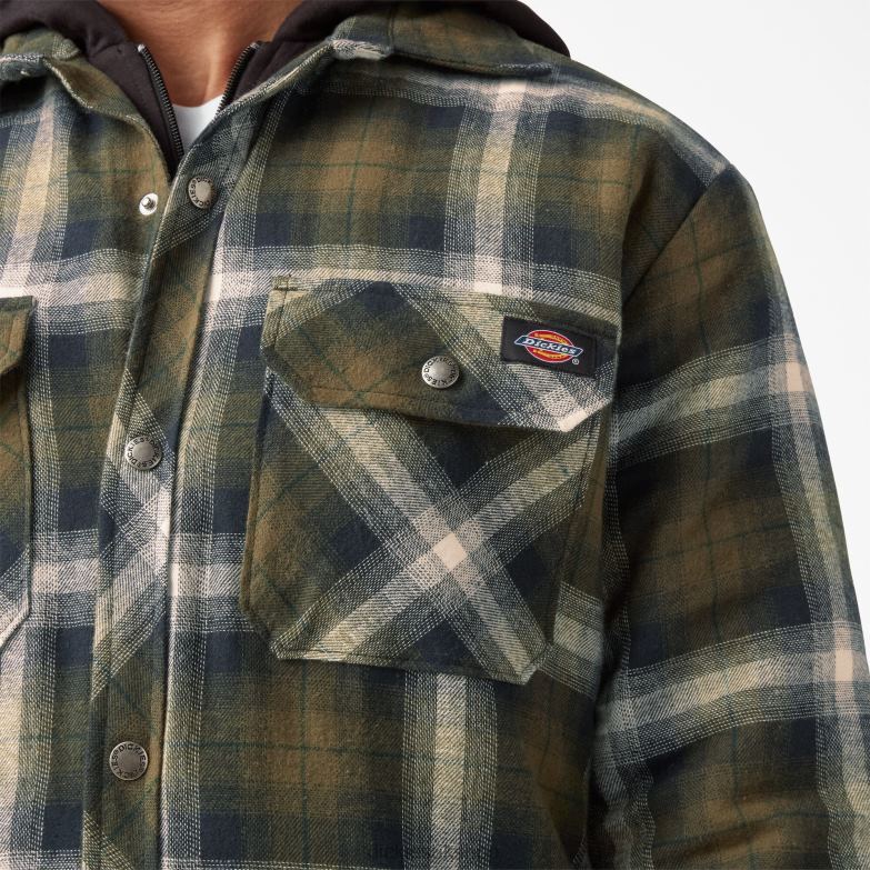 Flannel Shirt Jacket with DWR Men Dickies Dark Olive/Black Plaid (A2A) 88T841058 Apparel