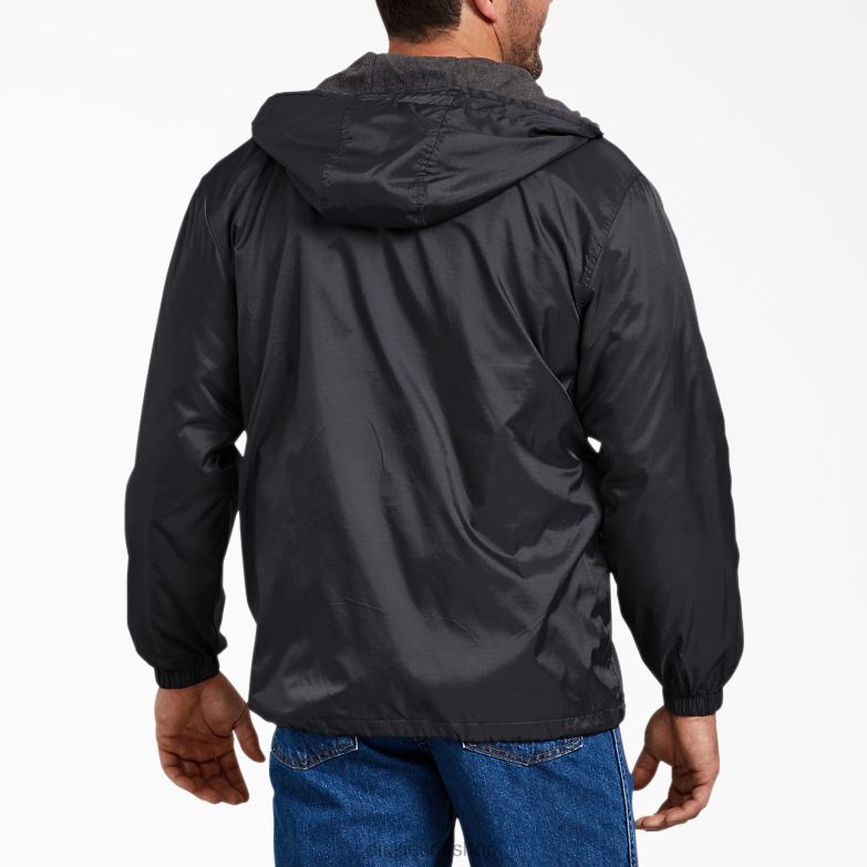 Fleece Lined Nylon Hooded Jacket Men Dickies Black (BK) 88T841046 Apparel