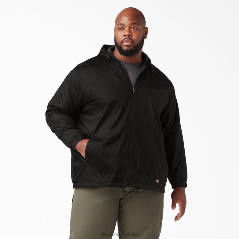 Fleece Lined Nylon Hooded Jacket Men Dickies Black (BK) 88T841046 Apparel