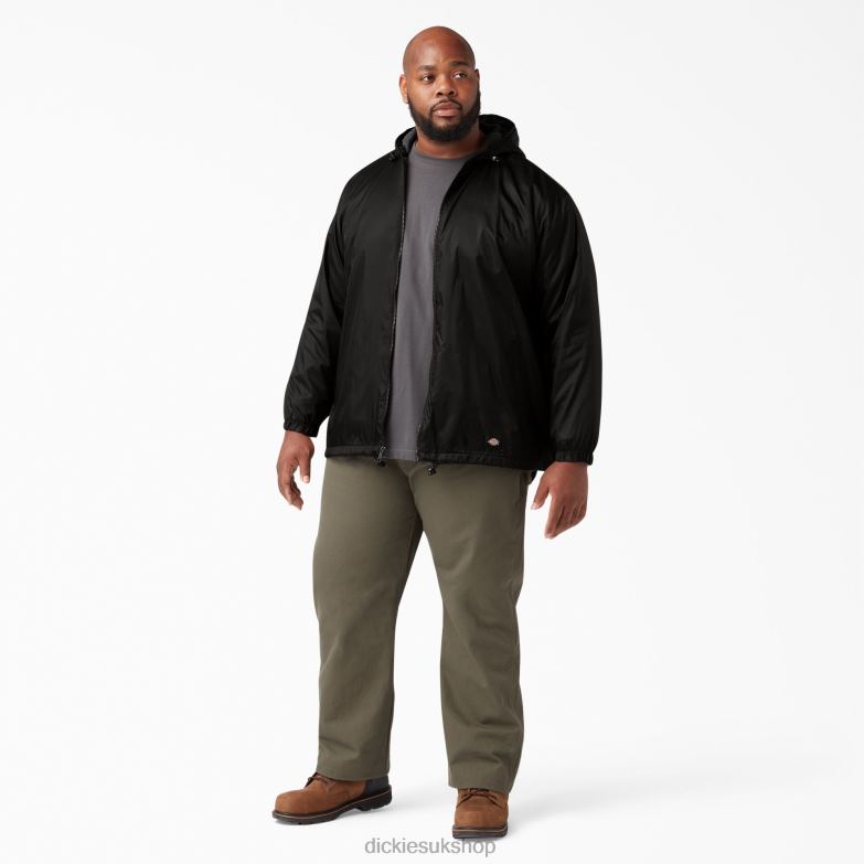 Fleece Lined Nylon Hooded Jacket Men Dickies Black (BK) 88T841046 Apparel