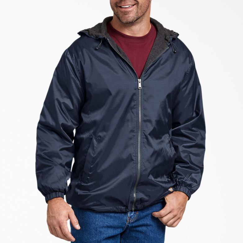 Fleece Lined Nylon Hooded Jacket Men Dickies Dark Navy (DN) 88T841047 Apparel