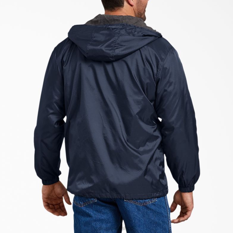Fleece Lined Nylon Hooded Jacket Men Dickies Dark Navy (DN) 88T841047 Apparel