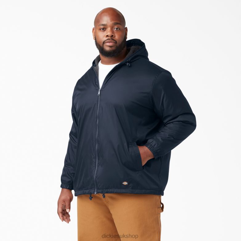 Fleece Lined Nylon Hooded Jacket Men Dickies Dark Navy (DN) 88T841047 Apparel