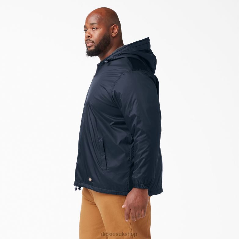 Fleece Lined Nylon Hooded Jacket Men Dickies Dark Navy (DN) 88T841047 Apparel