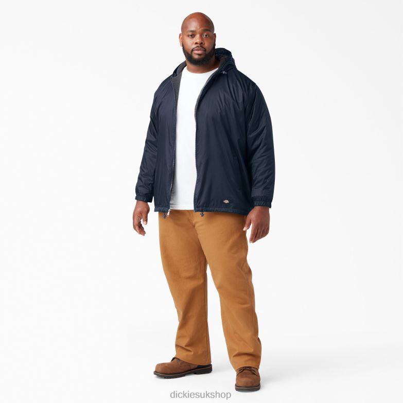Fleece Lined Nylon Hooded Jacket Men Dickies Dark Navy (DN) 88T841047 Apparel