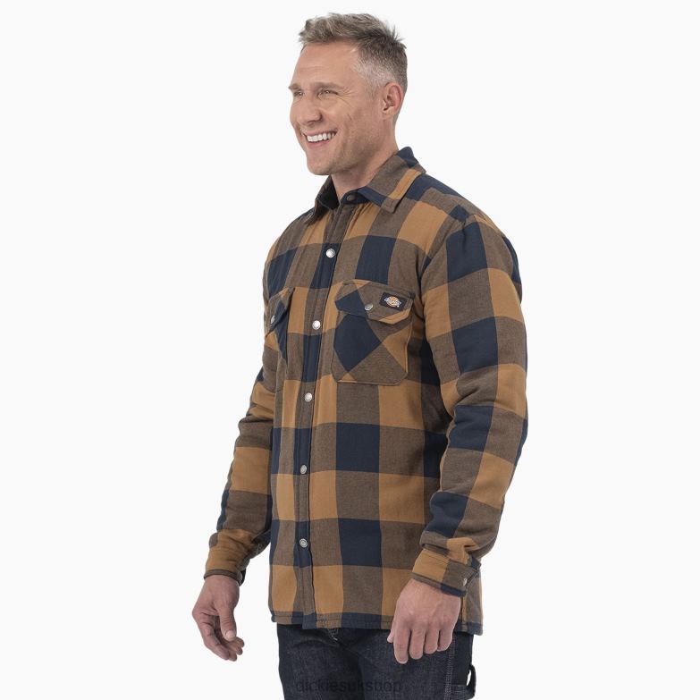 High Pile Fleece Lined Flannel Shirt Jacket Men Dickies Brown Duck/Navy Buffalo Plaid (B1M) 88T841077 Apparel