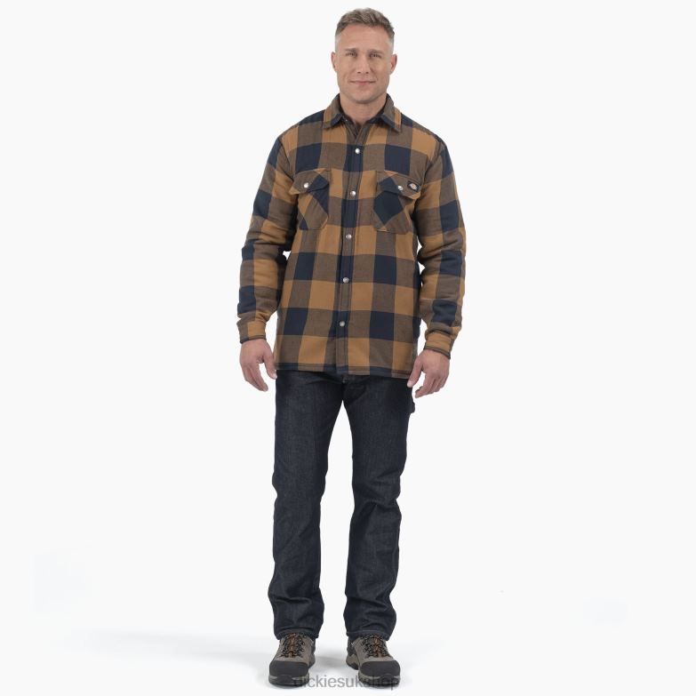 High Pile Fleece Lined Flannel Shirt Jacket Men Dickies Brown Duck/Navy Buffalo Plaid (B1M) 88T841077 Apparel