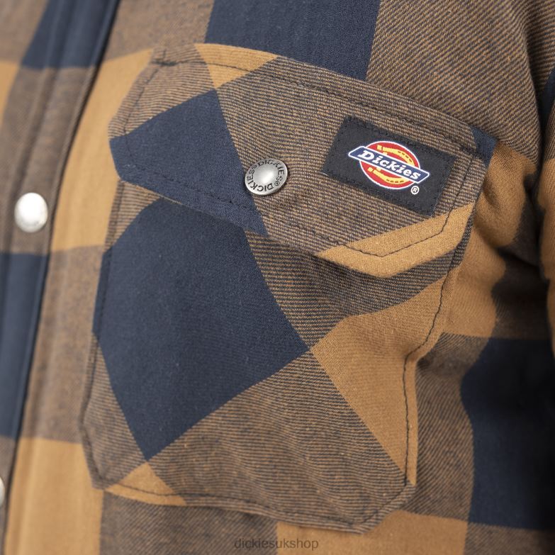 High Pile Fleece Lined Flannel Shirt Jacket Men Dickies Brown Duck/Navy Buffalo Plaid (B1M) 88T841077 Apparel