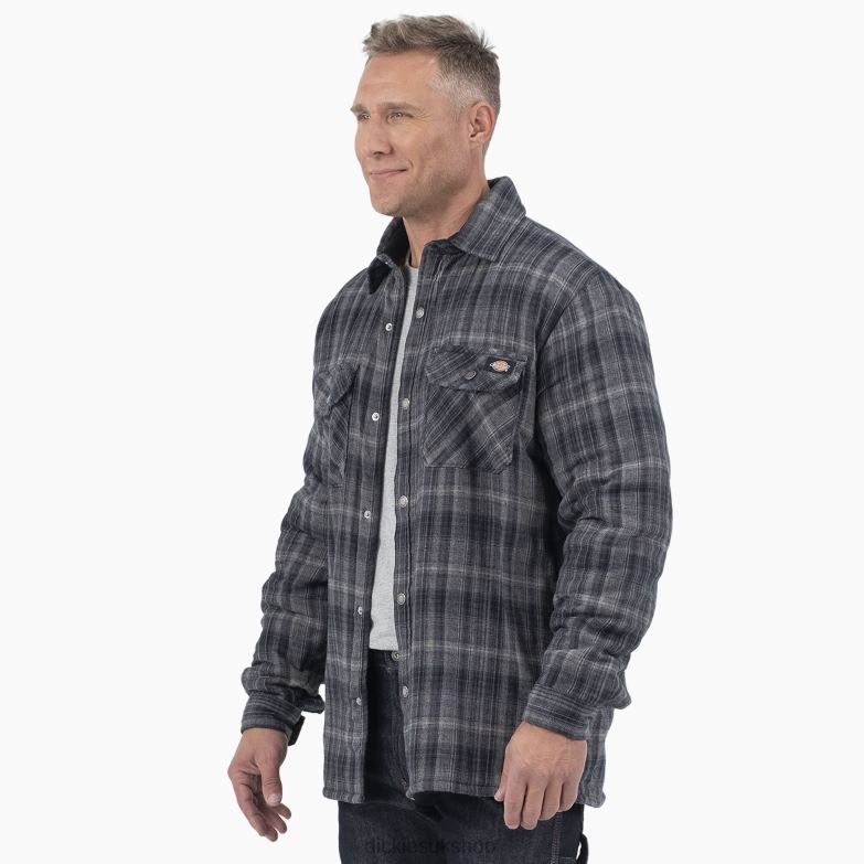 High Pile Fleece Lined Flannel Shirt Jacket Men Dickies Charcoal/Black Ombre Plaid (A1T) 88T841076 Apparel