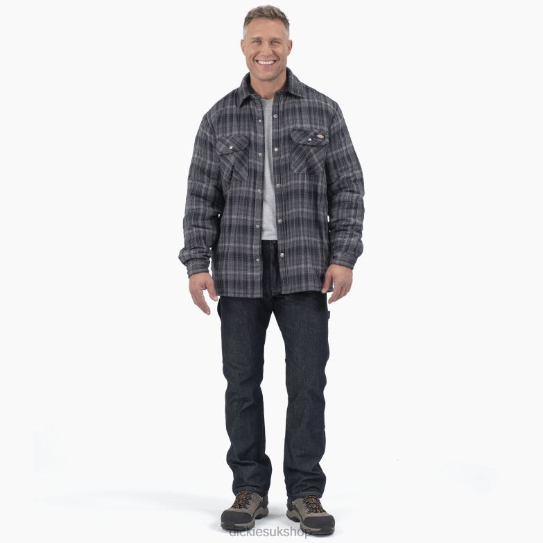 High Pile Fleece Lined Flannel Shirt Jacket Men Dickies Charcoal/Black Ombre Plaid (A1T) 88T841076 Apparel