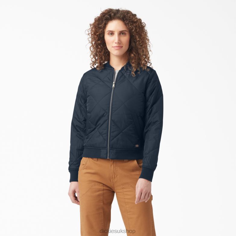 Quilted Bomber Jacket Women Dickies Dark Navy (DN) 88T842280 Apparel