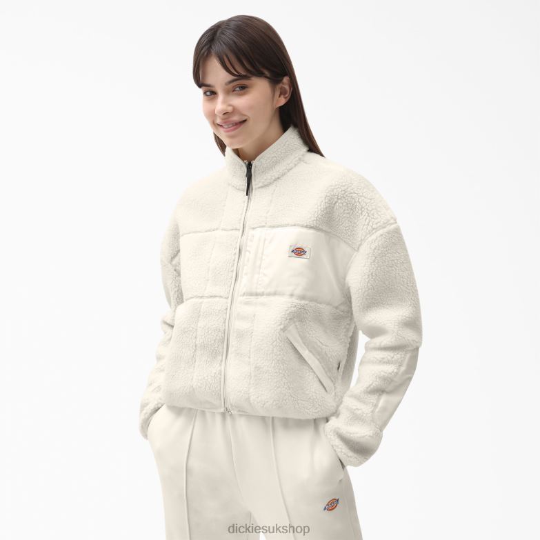 Red Chute Fleece Jacket Women Dickies White (WH) 88T842316 Apparel