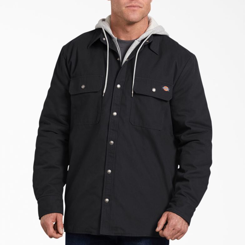 Relaxed Fit Icon Hooded Duck Quilted Shirt Jacket Men Dickies Black (BK) 88T841051 Apparel