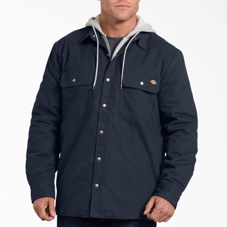 Relaxed Fit Icon Hooded Duck Quilted Shirt Jacket Men Dickies Dark Navy (DN) 88T841052 Apparel