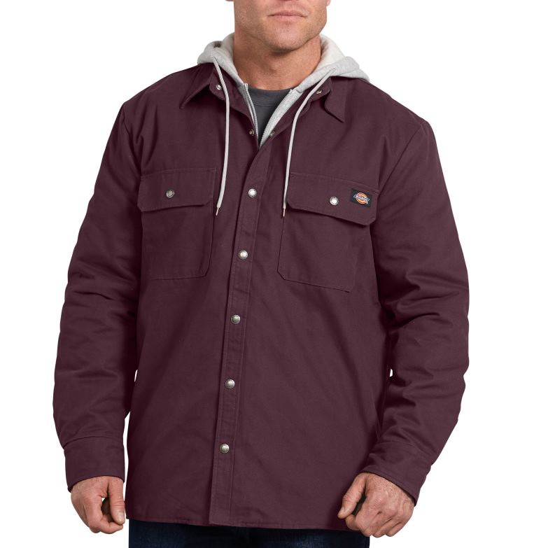 Relaxed Fit Icon Hooded Duck Quilted Shirt Jacket Men Dickies Maroon (MR) 88T841053 Apparel
