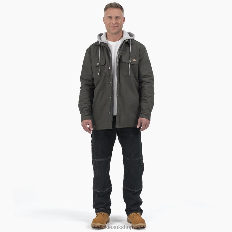 Relaxed Fit Icon Hooded Duck Quilted Shirt Jacket Men Dickies Olive Green (OG) 88T841054 Apparel