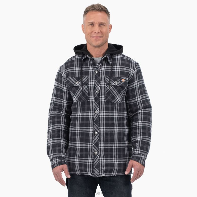 Relaxed Fit Icon Hooded Quilted Flannel Shirt Jacket Men Dickies Black/Charcoal Plaid (WBC) 88T841009 Apparel
