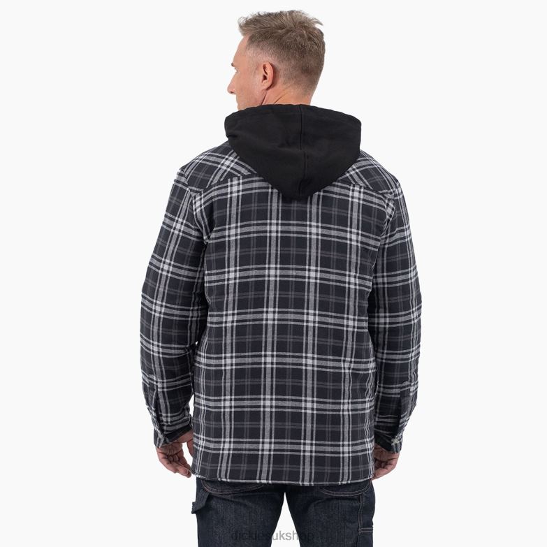 Relaxed Fit Icon Hooded Quilted Flannel Shirt Jacket Men Dickies Black/Charcoal Plaid (WBC) 88T841009 Apparel