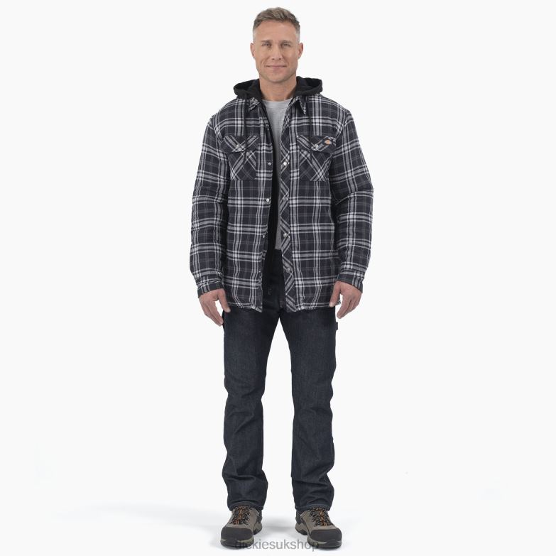 Relaxed Fit Icon Hooded Quilted Flannel Shirt Jacket Men Dickies Black/Charcoal Plaid (WBC) 88T841009 Apparel