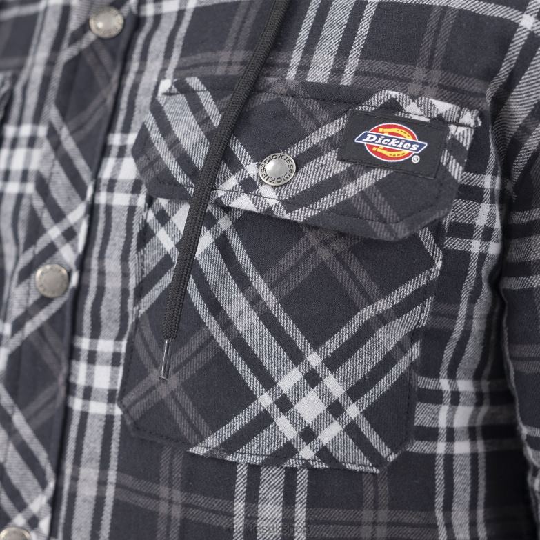 Relaxed Fit Icon Hooded Quilted Flannel Shirt Jacket Men Dickies Black/Charcoal Plaid (WBC) 88T841009 Apparel