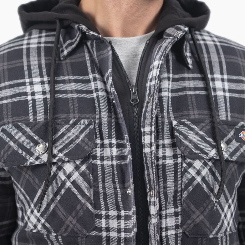 Relaxed Fit Icon Hooded Quilted Flannel Shirt Jacket Men Dickies Black/Charcoal Plaid (WBC) 88T841009 Apparel