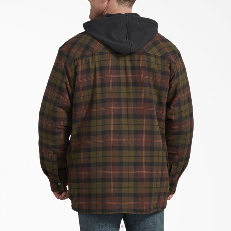 Relaxed Fit Icon Hooded Quilted Flannel Shirt Jacket Men Dickies Chocolate Tactical Green Plaid (POC) 88T841008 Apparel