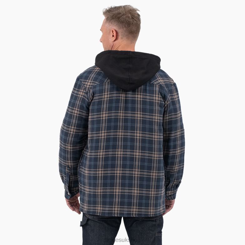 Relaxed Fit Icon Hooded Quilted Flannel Shirt Jacket Men Dickies Dark Navy/Mushroom Plaid (DPM) 88T841004 Apparel