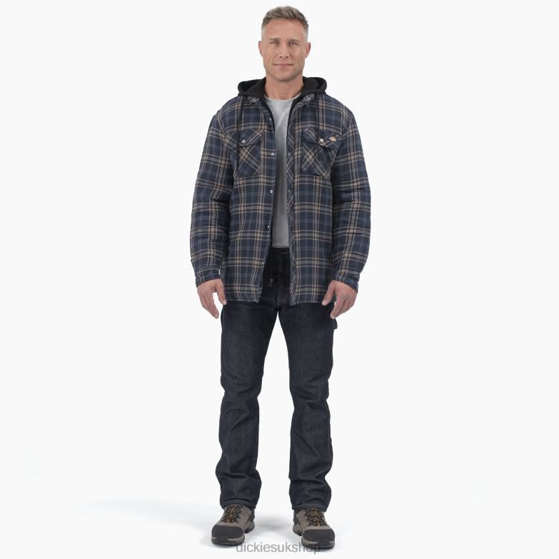 Relaxed Fit Icon Hooded Quilted Flannel Shirt Jacket Men Dickies Dark Navy/Mushroom Plaid (DPM) 88T841004 Apparel