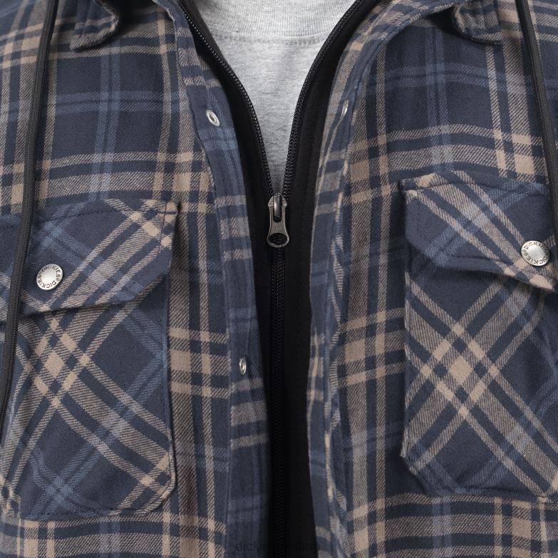 Relaxed Fit Icon Hooded Quilted Flannel Shirt Jacket Men Dickies Dark Navy/Mushroom Plaid (DPM) 88T841004 Apparel