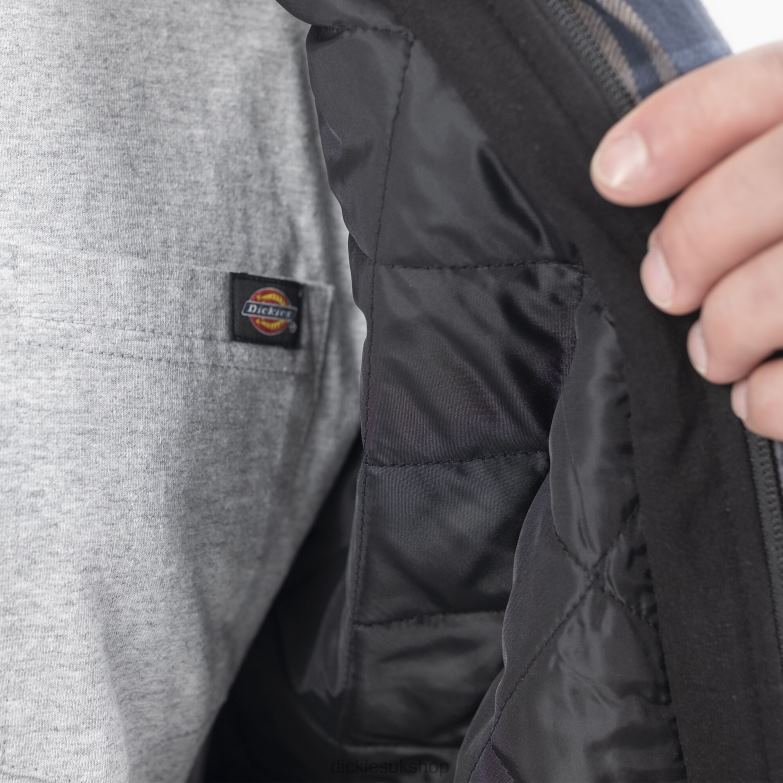 Relaxed Fit Icon Hooded Quilted Flannel Shirt Jacket Men Dickies Dark Navy/Mushroom Plaid (DPM) 88T841004 Apparel