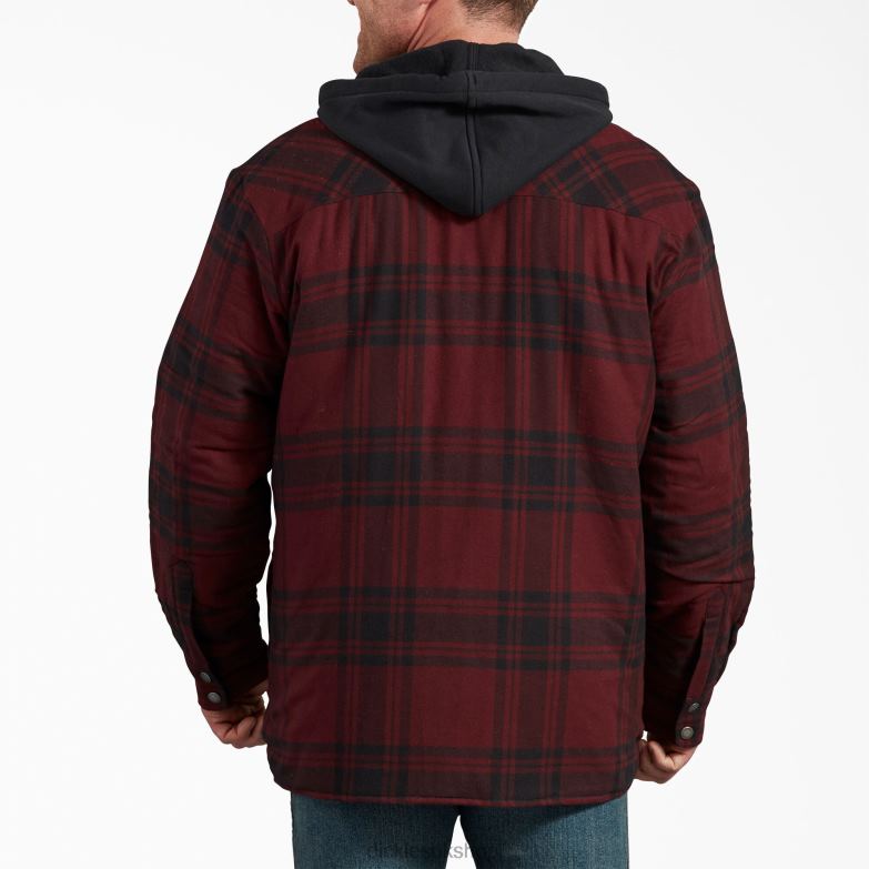 Relaxed Fit Icon Hooded Quilted Flannel Shirt Jacket Men Dickies Dark Port Black Plaid (PBP) 88T841007 Apparel