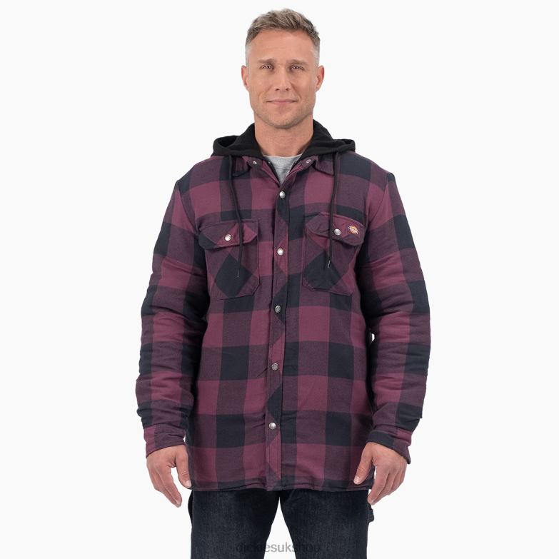 Relaxed Fit Icon Hooded Quilted Flannel Shirt Jacket Men Dickies Grape Wine Buffalo Plaid (GPN) 88T841006 Apparel