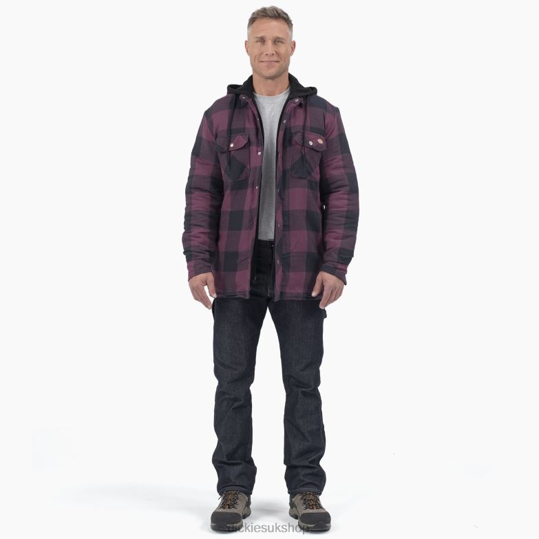 Relaxed Fit Icon Hooded Quilted Flannel Shirt Jacket Men Dickies Grape Wine Buffalo Plaid (GPN) 88T841006 Apparel