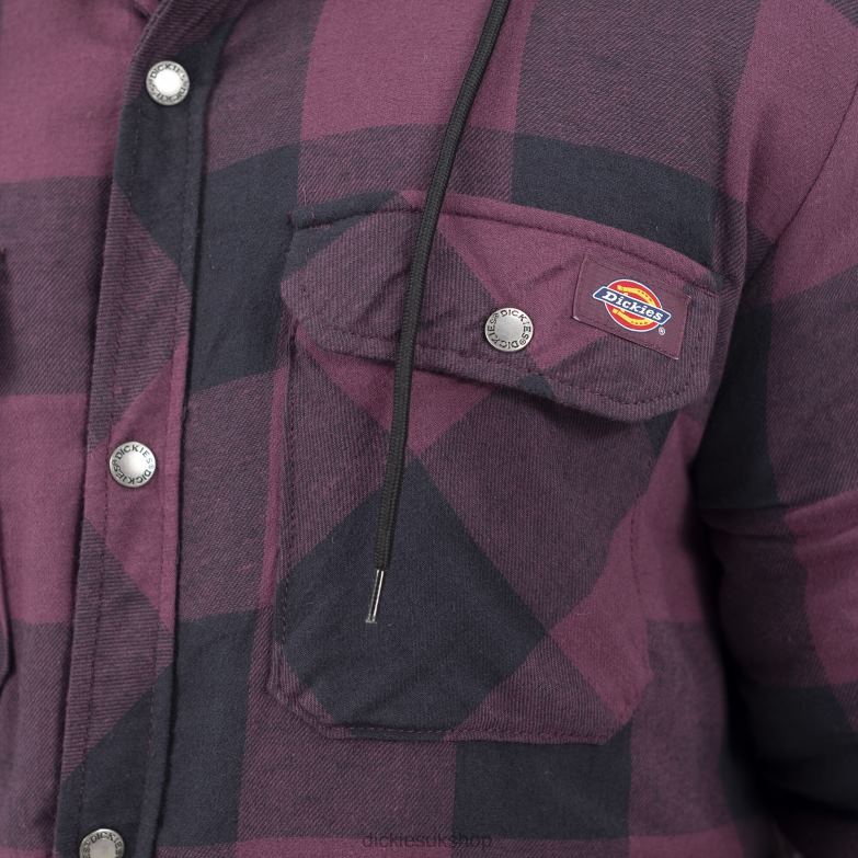 Relaxed Fit Icon Hooded Quilted Flannel Shirt Jacket Men Dickies Grape Wine Buffalo Plaid (GPN) 88T841006 Apparel