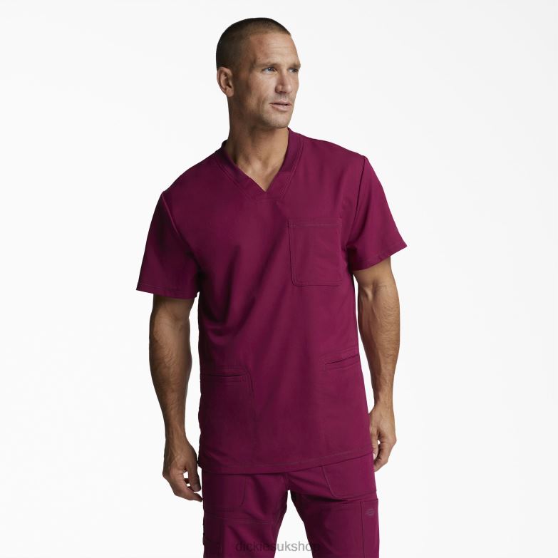Dynamix V-Neck Scrub Top Men Dickies Wine (WIN) 88T841360 Apparel