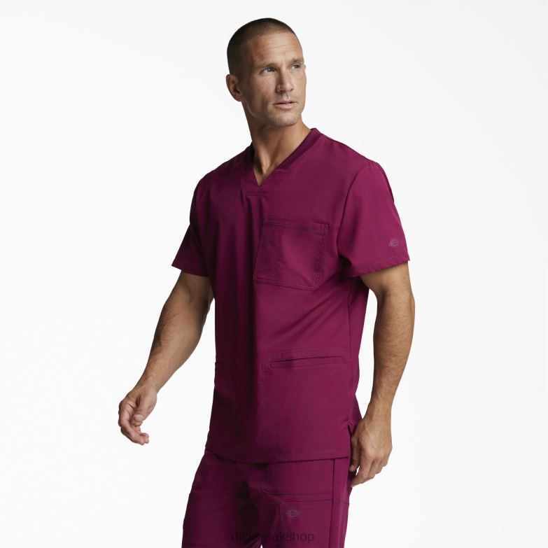 Dynamix V-Neck Scrub Top Men Dickies Wine (WIN) 88T841360 Apparel