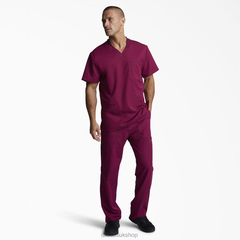 Dynamix V-Neck Scrub Top Men Dickies Wine (WIN) 88T841360 Apparel
