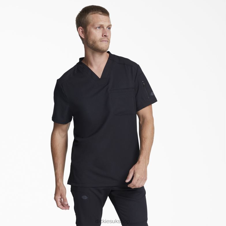 Dynamix V-Neck Scrub Top with Zipper Pocket Men Dickies Black (BLK) 88T841246 Apparel