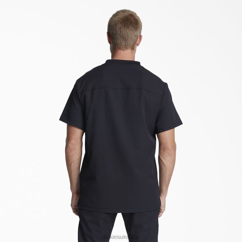 Dynamix V-Neck Scrub Top with Zipper Pocket Men Dickies Black (BLK) 88T841246 Apparel