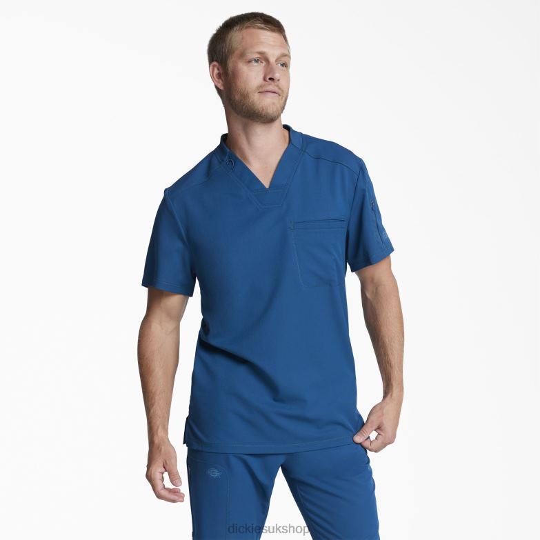 Dynamix V-Neck Scrub Top with Zipper Pocket Men Dickies Caribbean Blue (CRB) 88T841248 Apparel