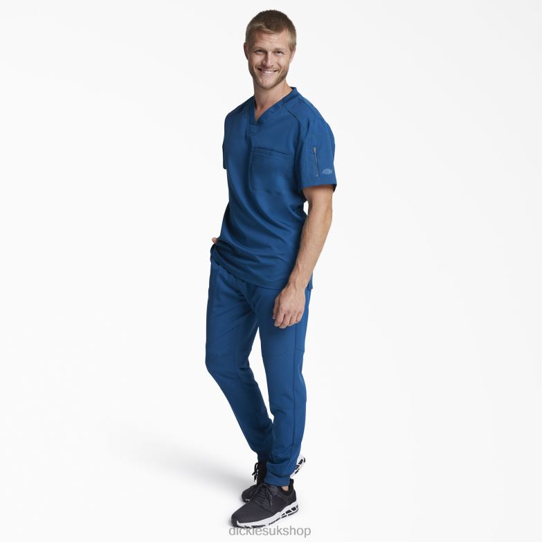Dynamix V-Neck Scrub Top with Zipper Pocket Men Dickies Caribbean Blue (CRB) 88T841248 Apparel