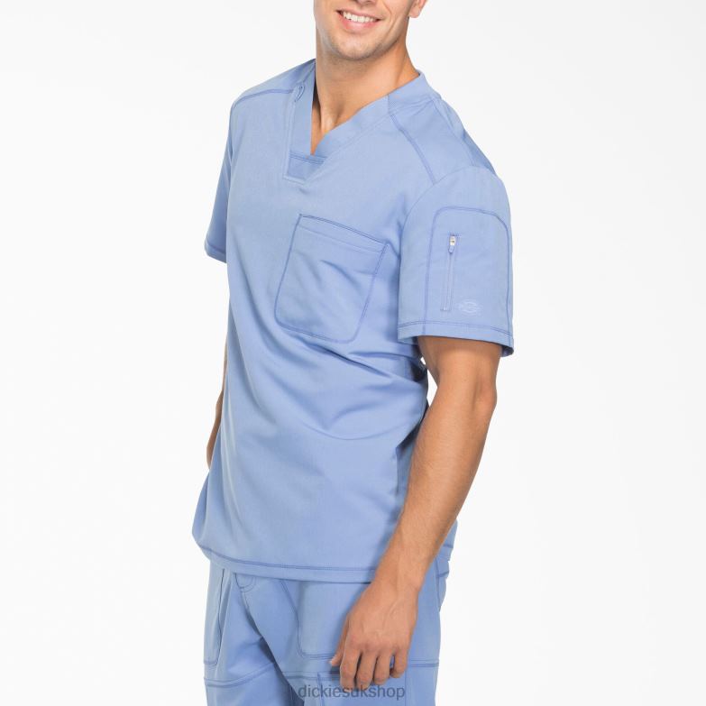 Dynamix V-Neck Scrub Top with Zipper Pocket Men Dickies Ceil Blue (CBL) 88T841247 Apparel