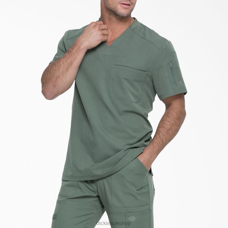Dynamix V-Neck Scrub Top with Zipper Pocket Men Dickies Olive Green (OLI) 88T841252 Apparel