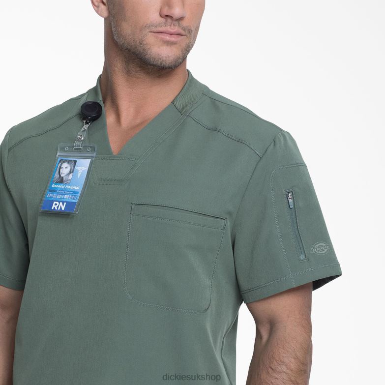 Dynamix V-Neck Scrub Top with Zipper Pocket Men Dickies Olive Green (OLI) 88T841252 Apparel