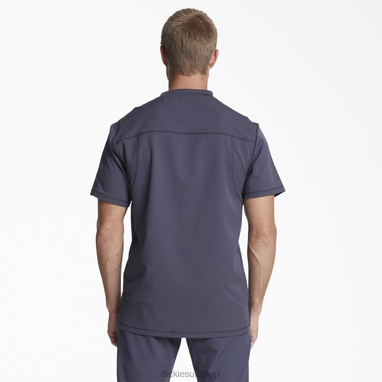 Dynamix V-Neck Scrub Top with Zipper Pocket Men Dickies Pewter Gray (PEW) 88T841253 Apparel