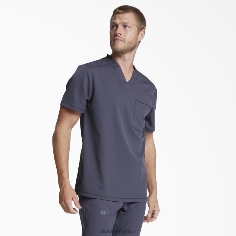 Dynamix V-Neck Scrub Top with Zipper Pocket Men Dickies Pewter Gray (PEW) 88T841253 Apparel