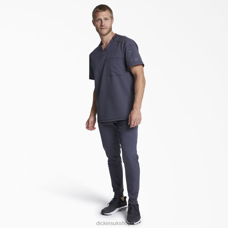 Dynamix V-Neck Scrub Top with Zipper Pocket Men Dickies Pewter Gray (PEW) 88T841253 Apparel